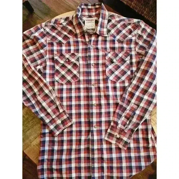 Wrangler Plaid Pearl Snap Button Down Men's Size Medium - Picture 12 of 12